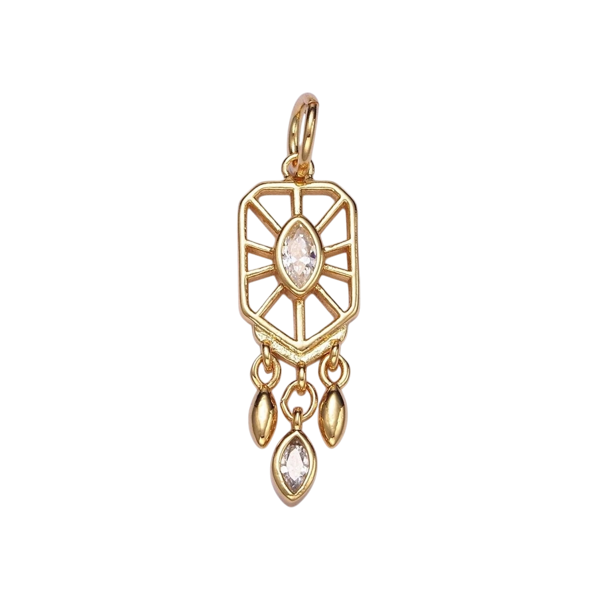 Larger 24K Gold-Filled 30mm Marquise CZ Triple Sphere Drop Dream Catcher Charm in Gold or Silver