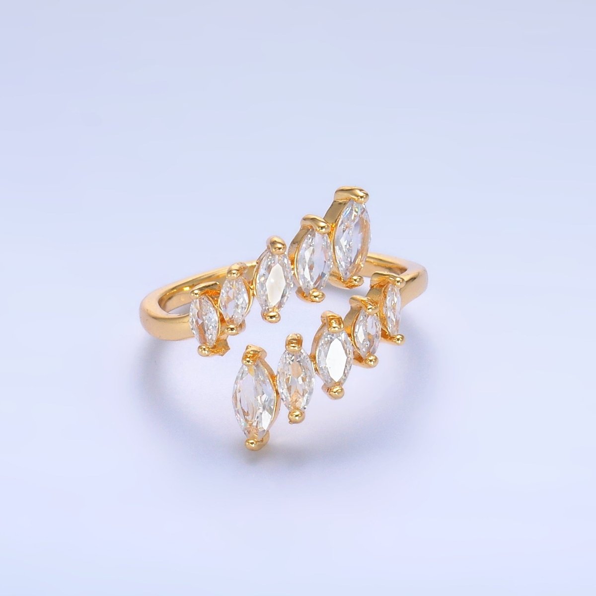 Beautifull 24K Gold-Filled Marquise CZ Open Wrap Claw Ring