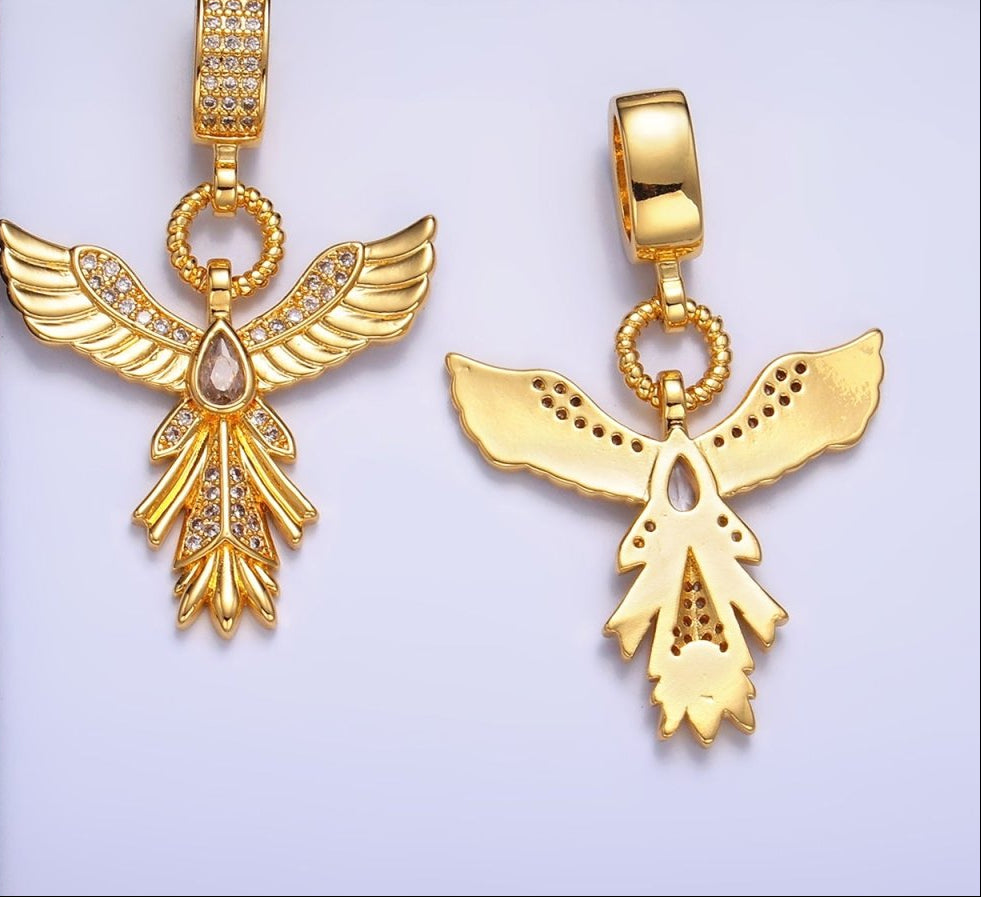 24K Gold-Filled 27.3mm Micro Pave CZ Angel Feather Drop Bail Pendant