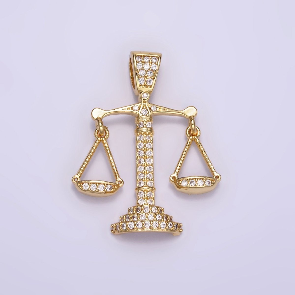 Beautiful Bold Gold-Filled 30mm Micro Pave CZ Balance Scale of Justice Pendant