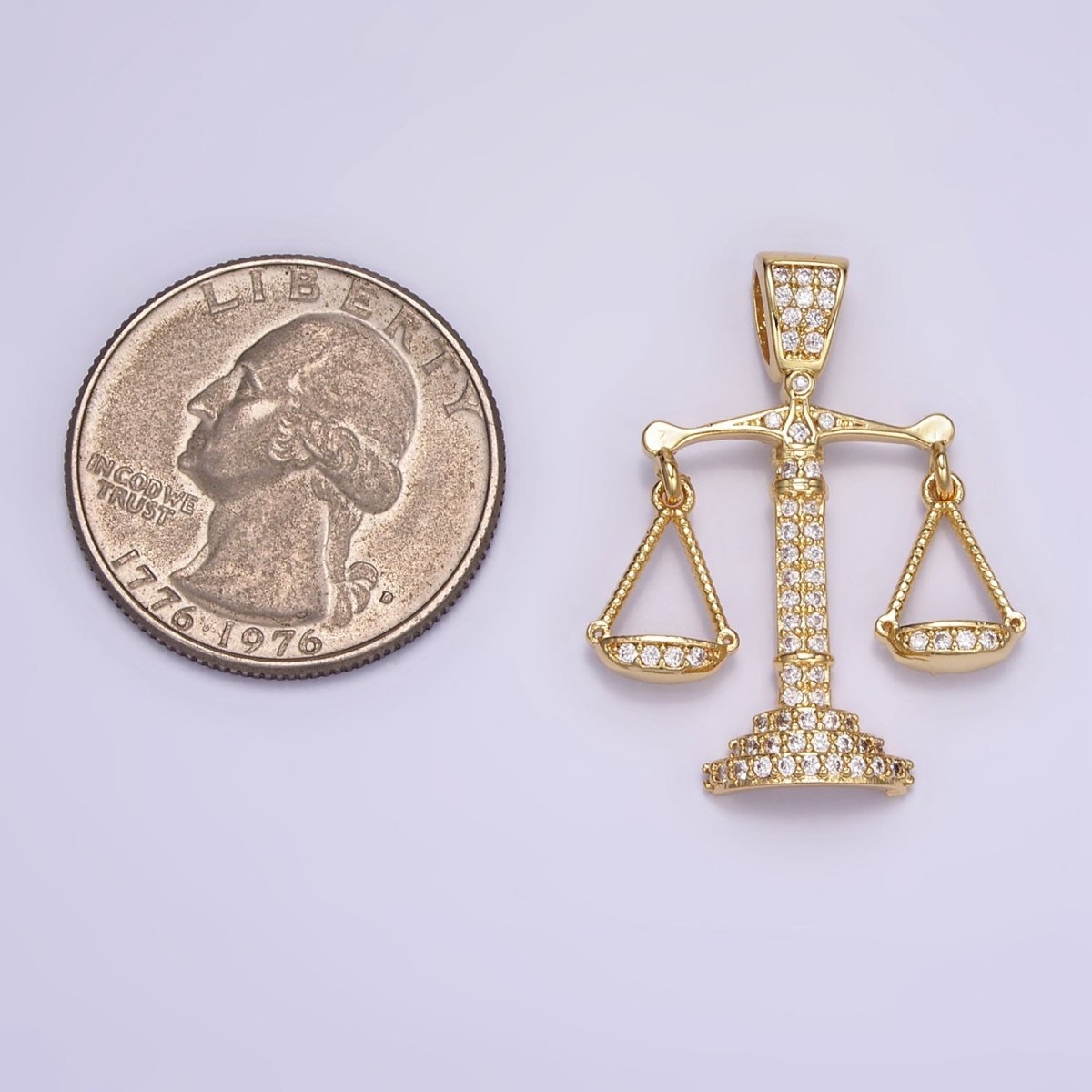 Beautiful Bold Gold-Filled 30mm Micro Pave CZ Balance Scale of Justice Pendant