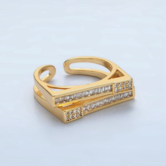 Modern 24K Gold-Filled Baguette Micro Pave CZ Double Band Ring