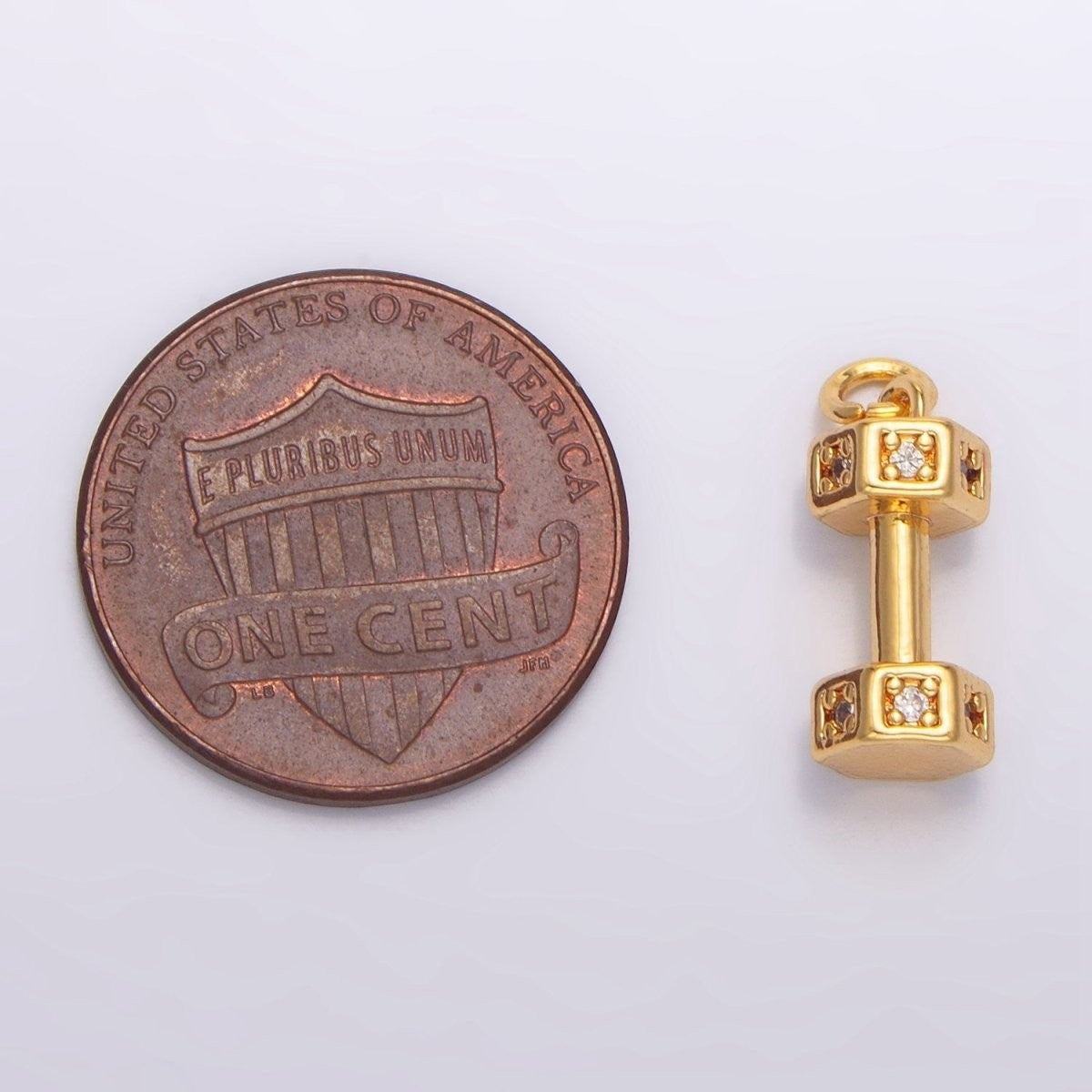 24K Gold Filled Micro Paved CZ Barbell Dumbbell Sports Multidimensional Charm