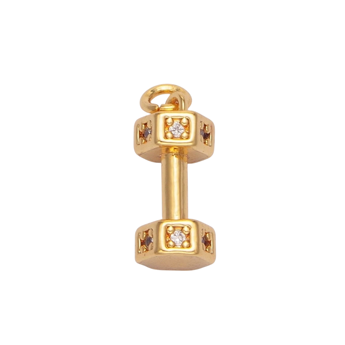 24K Gold Filled Micro Paved CZ Barbell Dumbbell Sports Multidimensional Charm