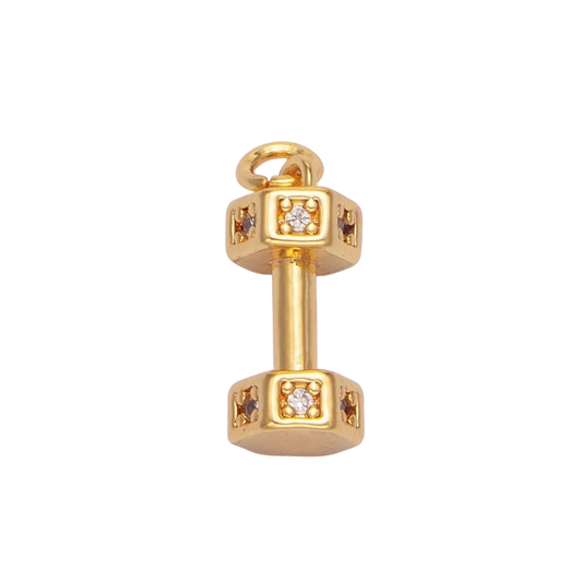 24K Gold Filled Micro Paved CZ Barbell Dumbbell Sports Multidimensional Charm
