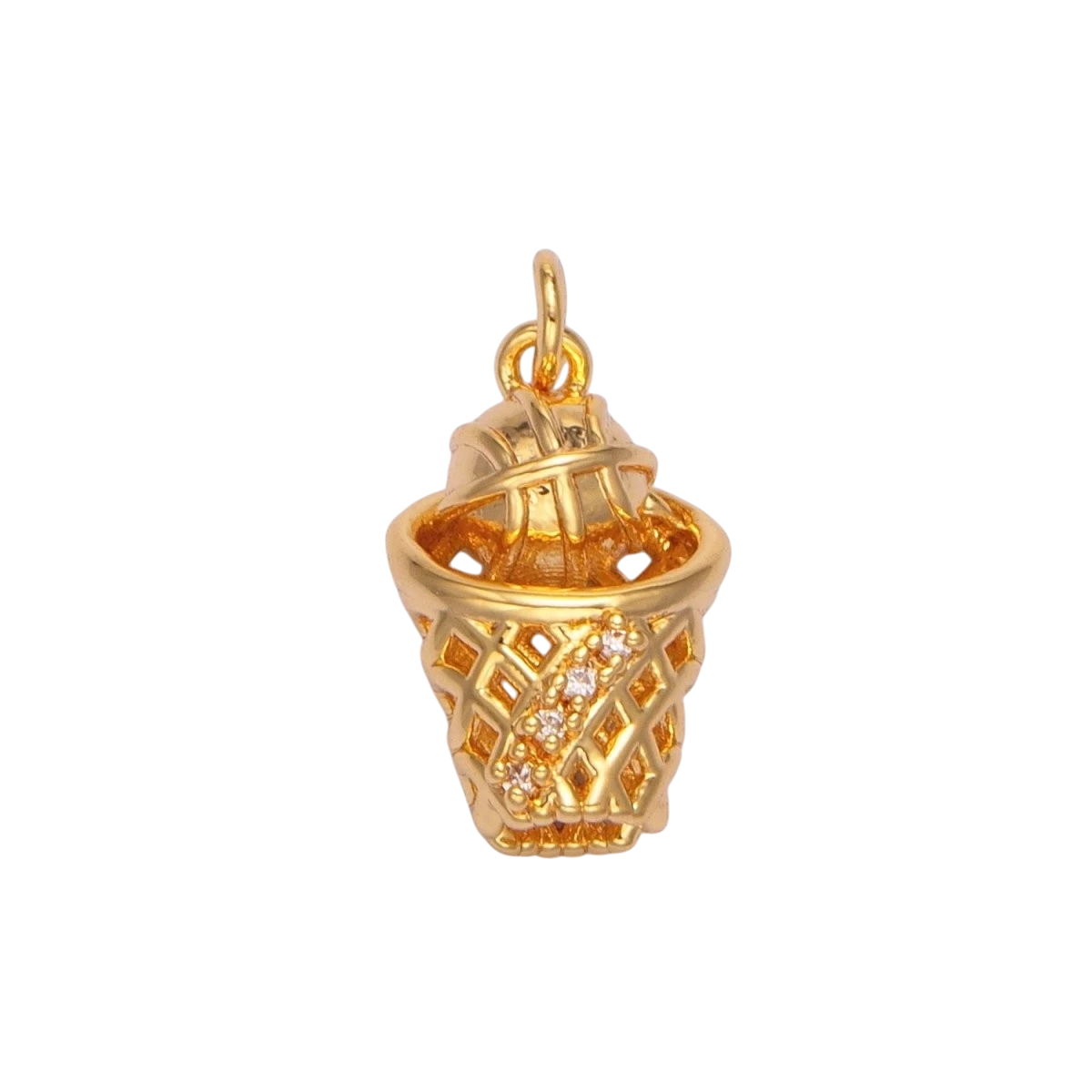 24K Gold Filled Micro Paved CZ Basketball Slam Dunk Sports Charm