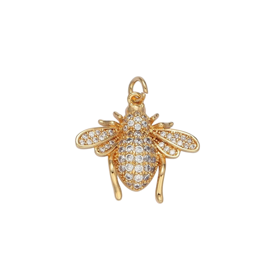 24K Gold Filled Micro Paved CZ Bumble Bee Insect Charm