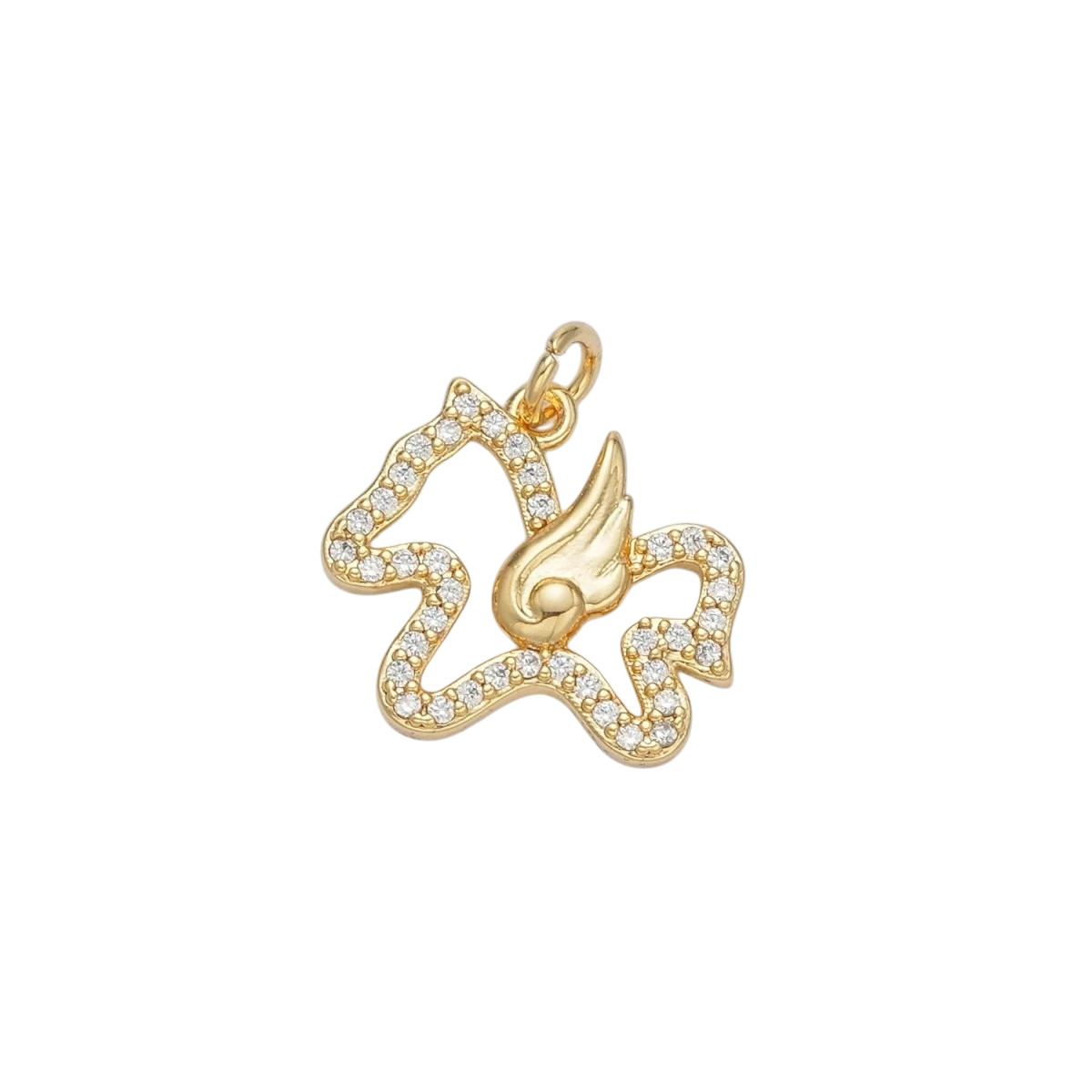 24K Gold Filled Micro Paved CZ Flying Pegasus Open Charm