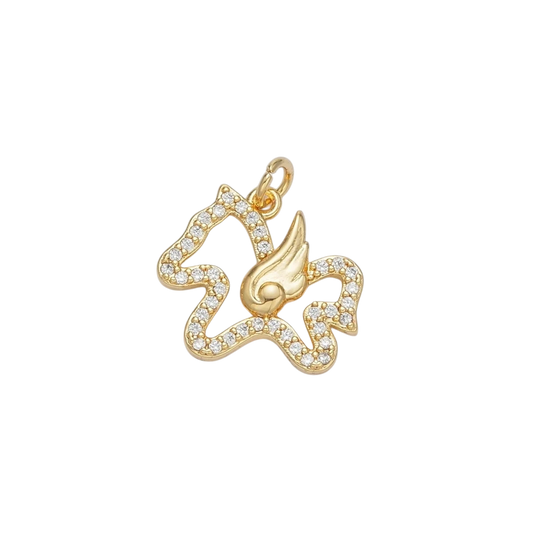 24K Gold Filled Micro Paved CZ Flying Pegasus Open Charm