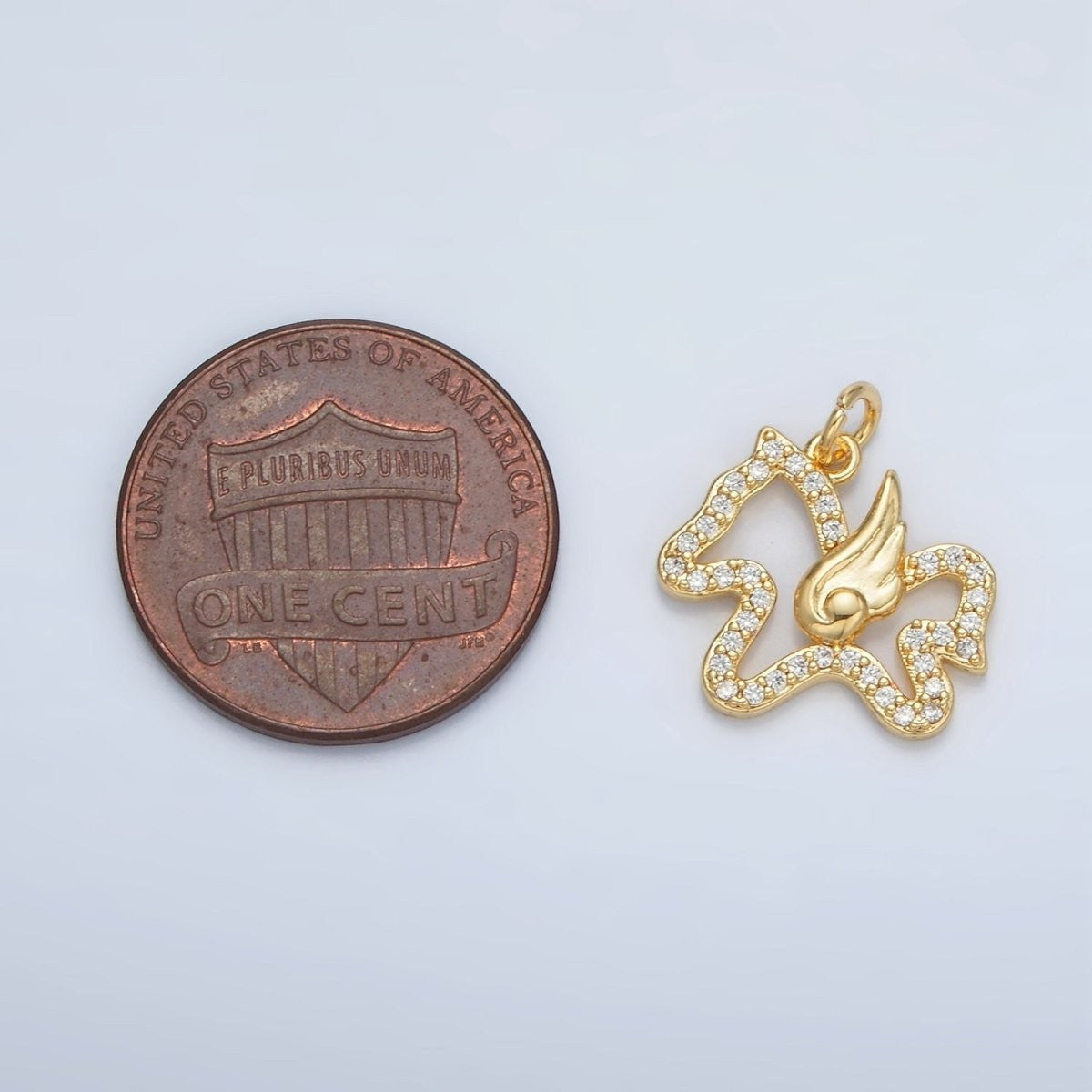 24K Gold Filled Micro Paved CZ Flying Pegasus Open Charm