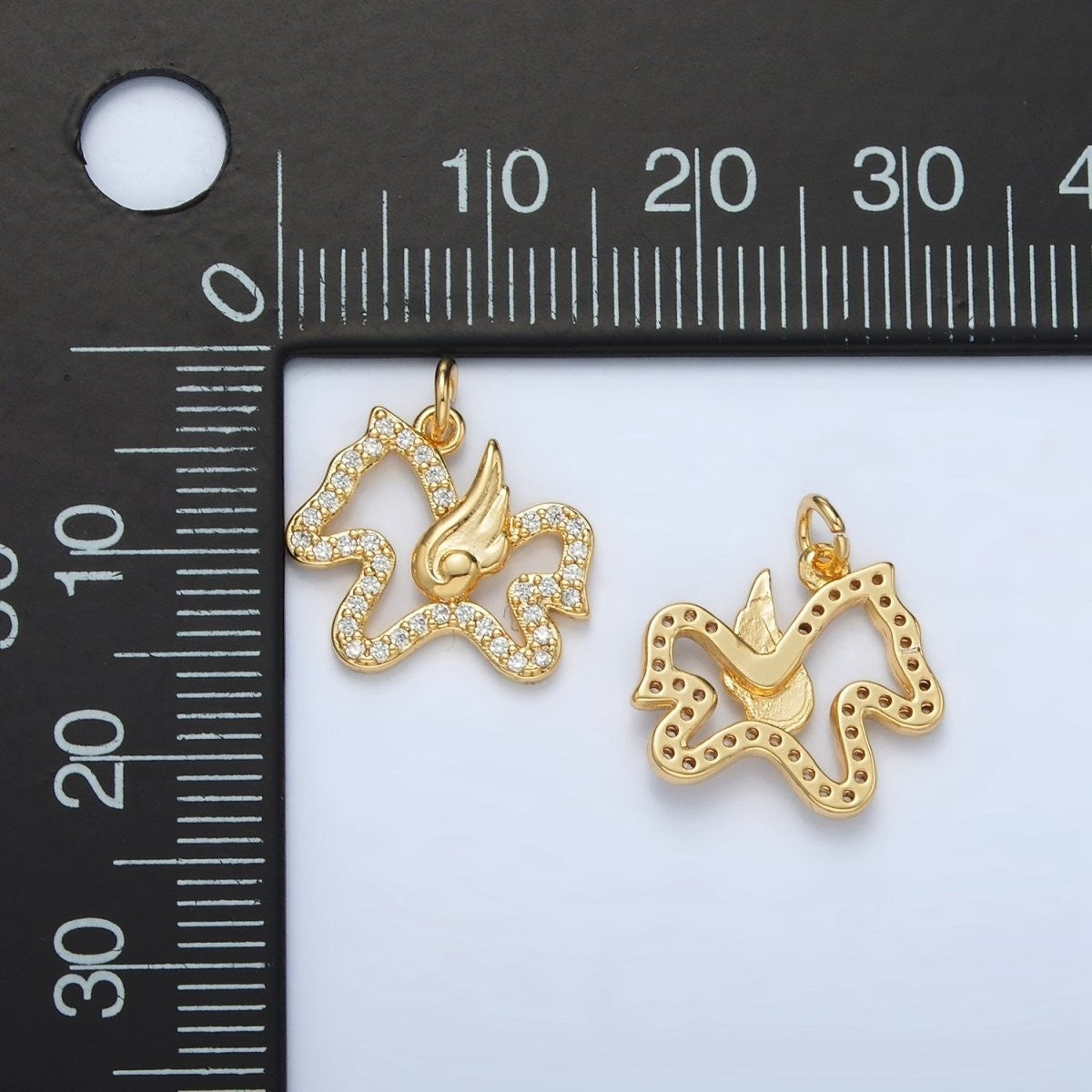 24K Gold Filled Micro Paved CZ Flying Pegasus Open Charm