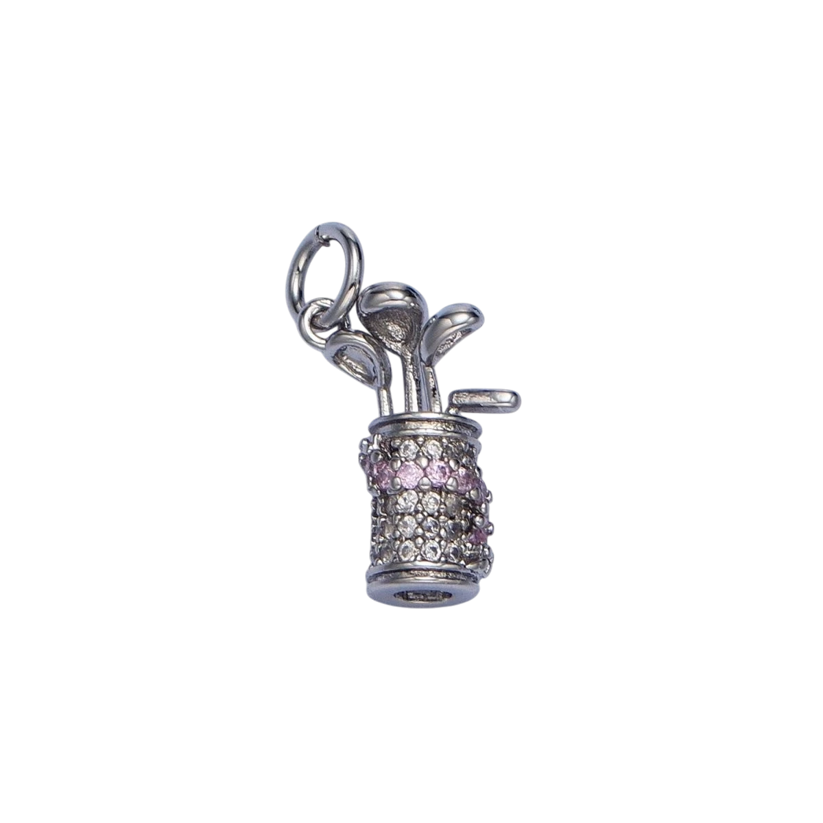24K Gold Filled 14.4mm x 10mm Micro Pave CZ Golf Club Sports Charm in Gold or Silver