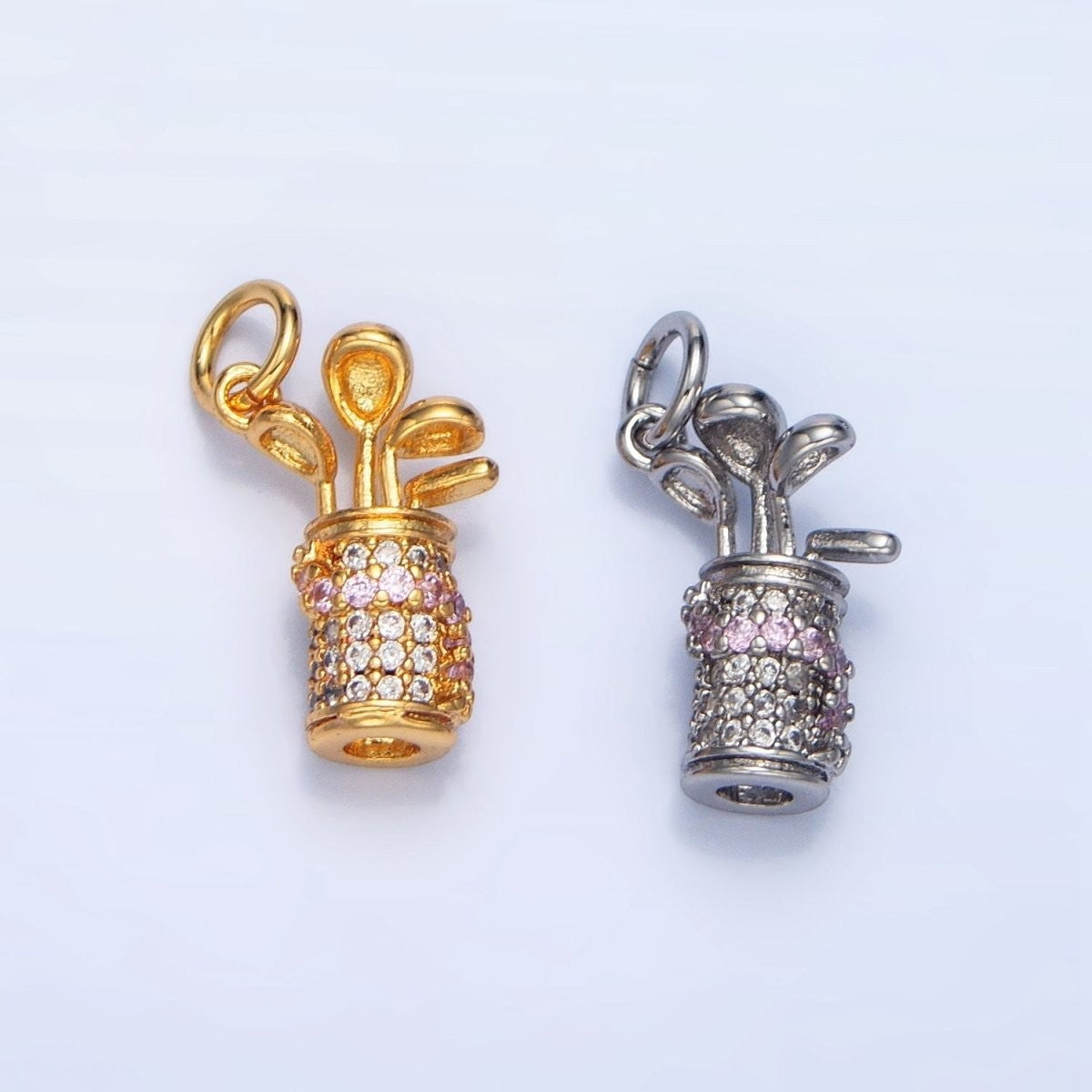 24K Gold Filled 14.4mm x 10mm Micro Pave CZ Golf Club Sports Charm in Gold or Silver