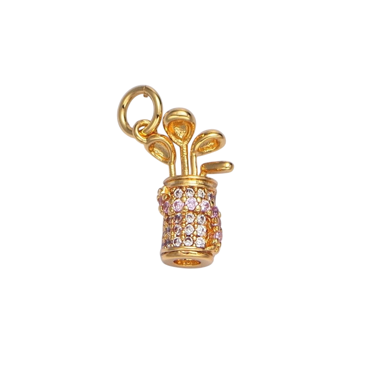 24K Gold Filled 14.4mm x 10mm Micro Pave CZ Golf Club Sports Charm in Gold or Silver