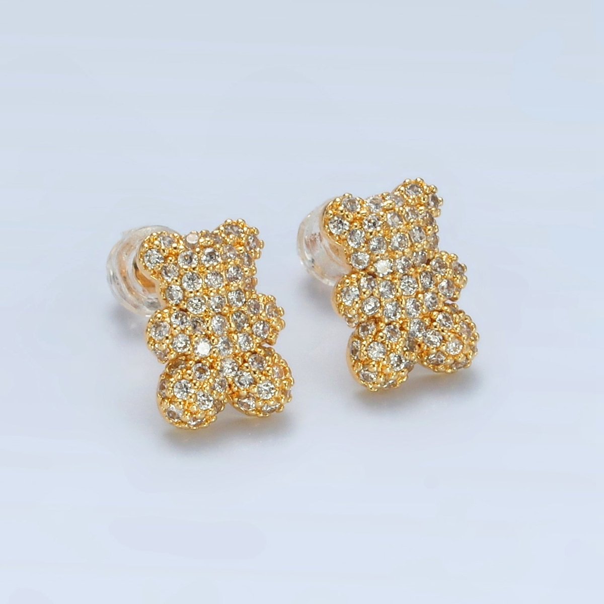 24K Gold Filled Micro Paved CZ Teddy Bear Stud Earrings