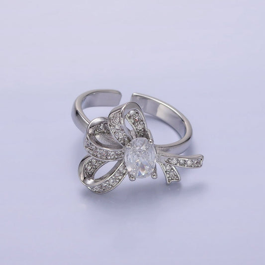 Beautiful 24K Gold-Filled Micro Pave CZ Knot Ribbon Bow Ring in Gold or Silver