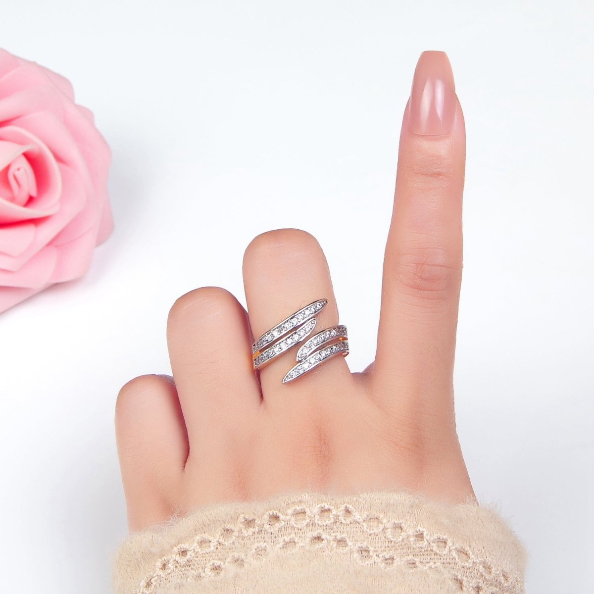 24K Gold Filled Micro Pave CZ Multiple Band Wrap Mixed Metal Ring