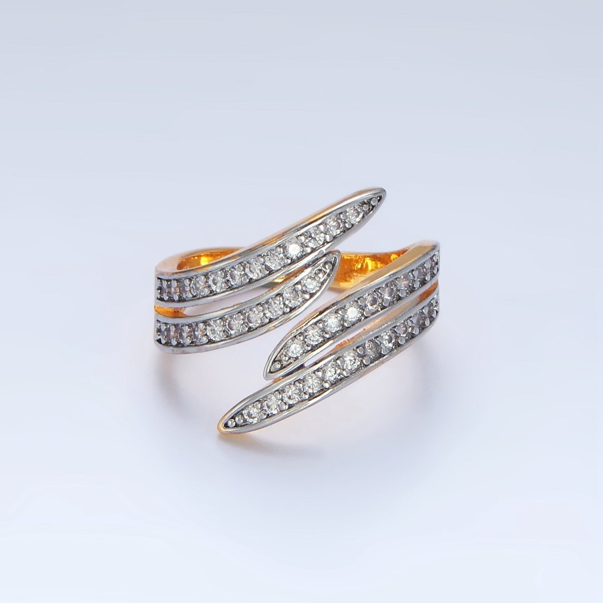 24K Gold Filled Micro Pave CZ Multiple Band Wrap Mixed Metal Ring