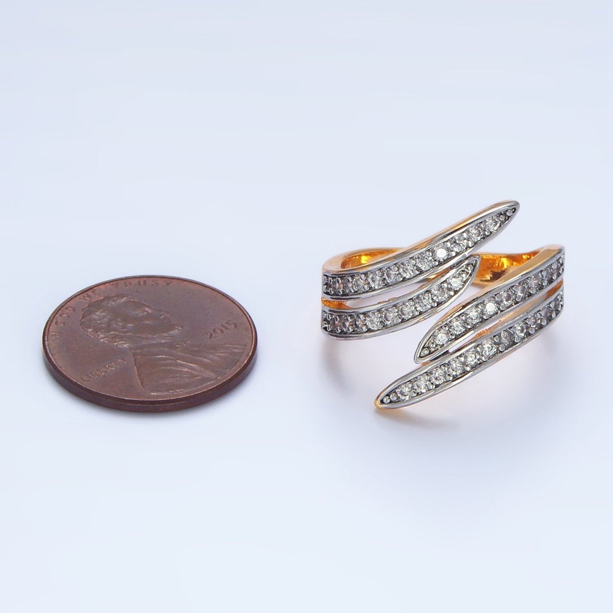 24K Gold Filled Micro Pave CZ Multiple Band Wrap Mixed Metal Ring