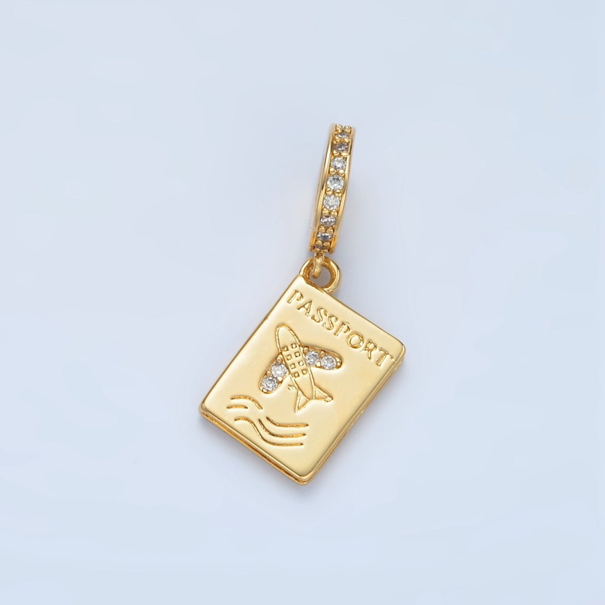24K Gold Filled 15mm Micro Pave CZ Travel Passport Rondelle Drop Pendant