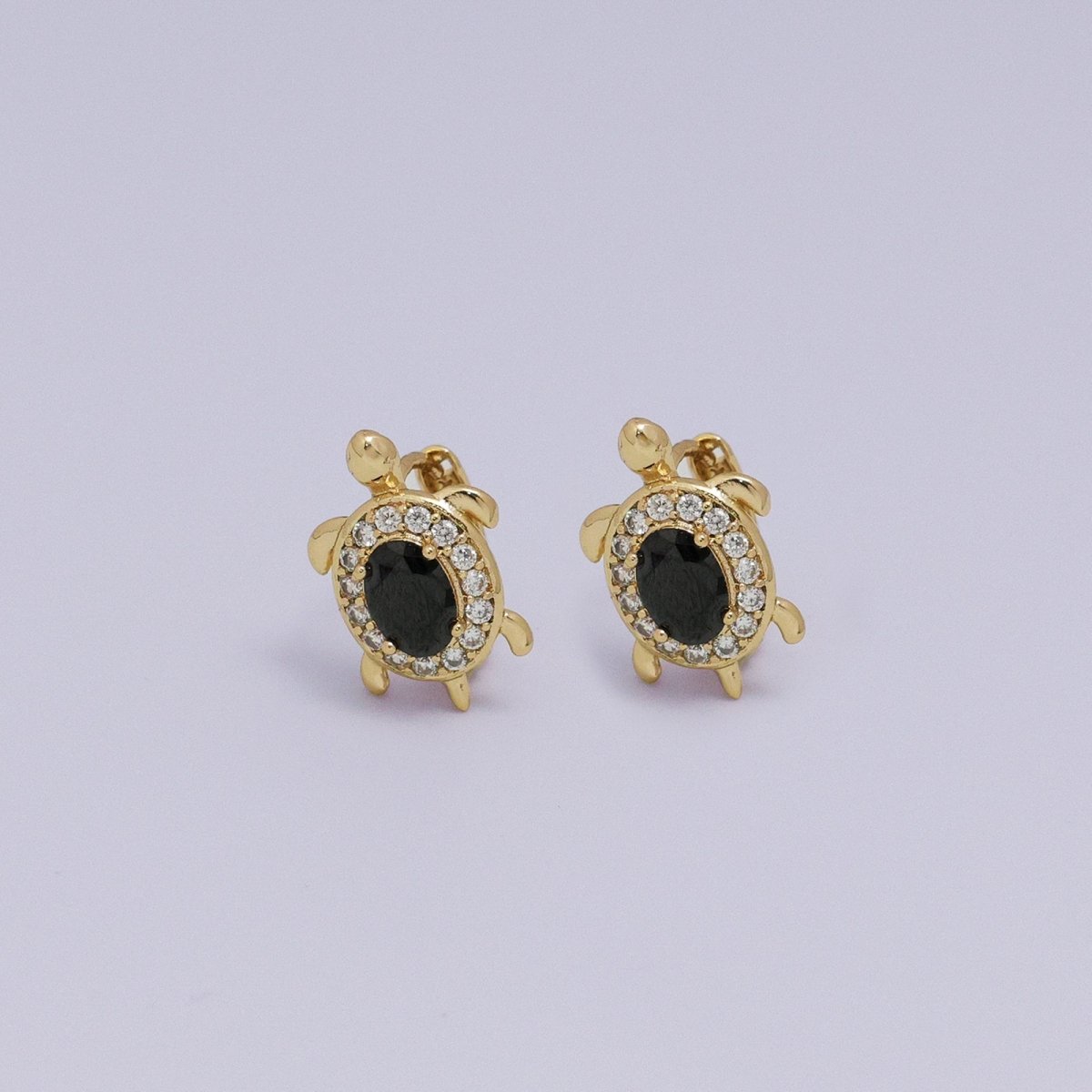 Sweet 24K Gold-Filled Micro Paved CZ Turtle Animal Huggie Earrings