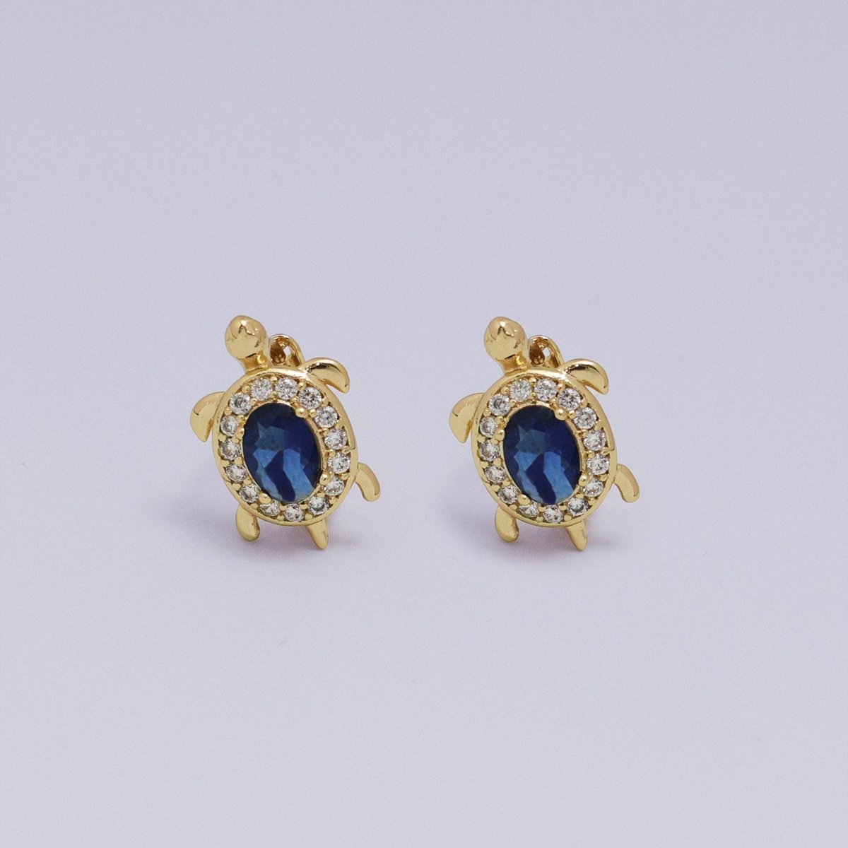 Sweet 24K Gold-Filled Micro Paved CZ Turtle Animal Huggie Earrings