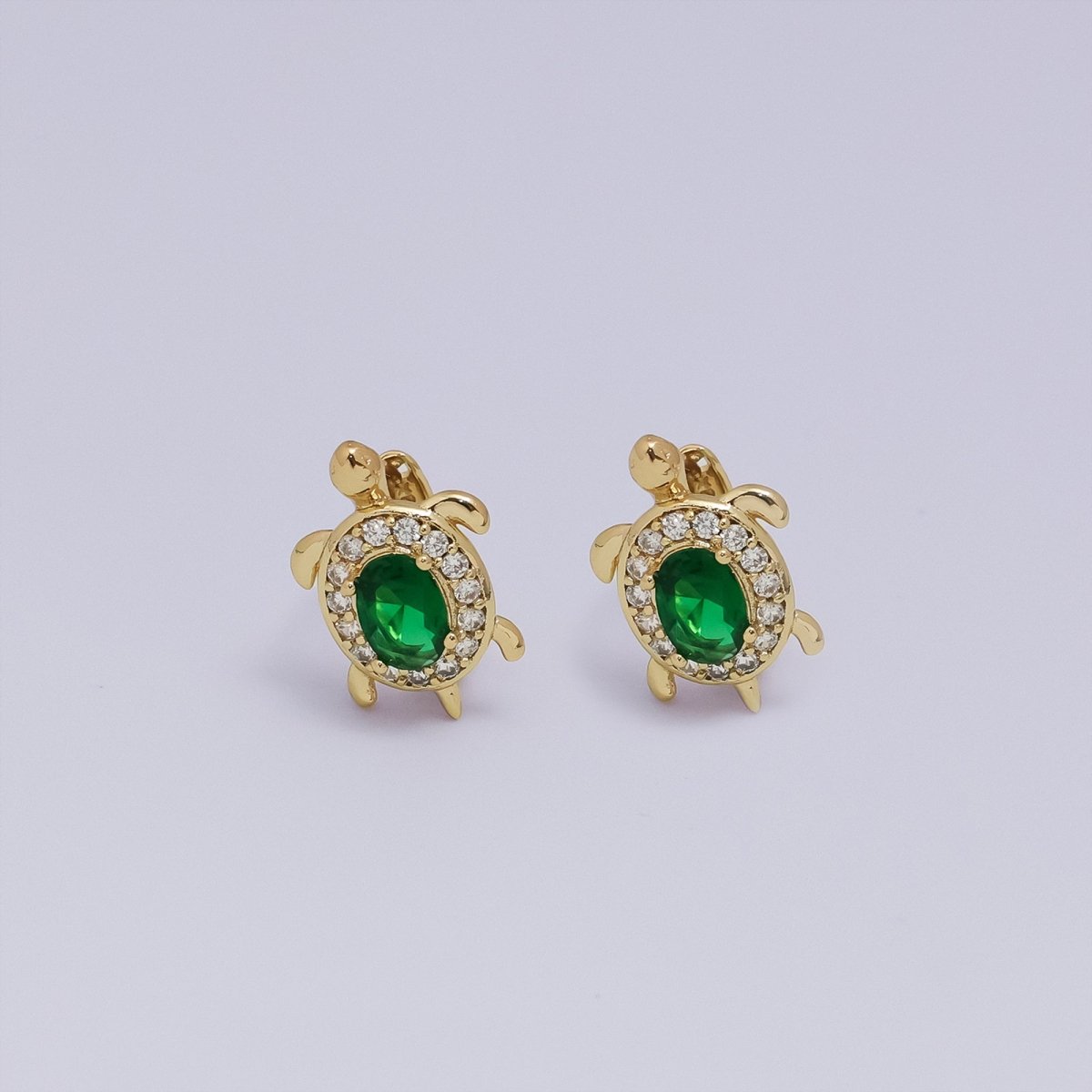 Sweet 24K Gold-Filled Micro Paved CZ Turtle Animal Huggie Earrings