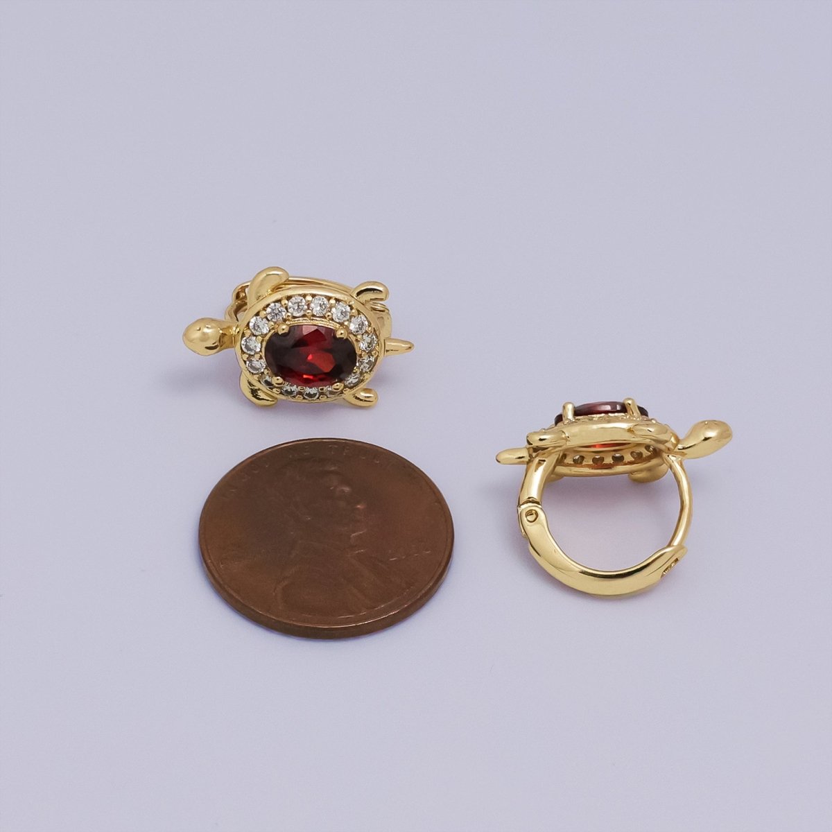 Sweet 24K Gold-Filled Micro Paved CZ Turtle Animal Huggie Earrings