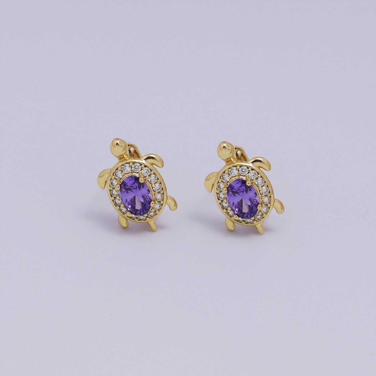 Sweet 24K Gold-Filled Micro Paved CZ Turtle Animal Huggie Earrings