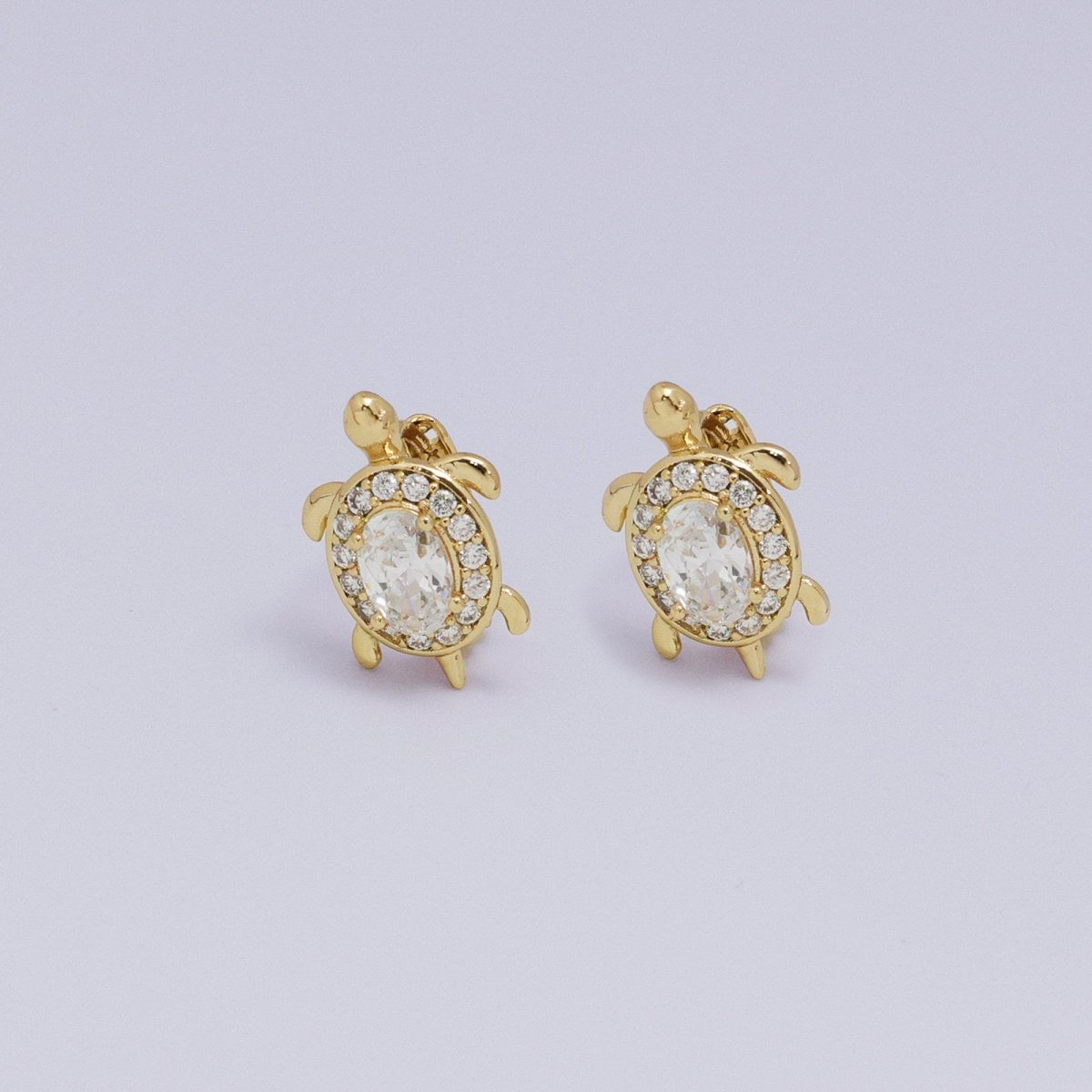 Sweet 24K Gold-Filled Micro Paved CZ Turtle Animal Huggie Earrings