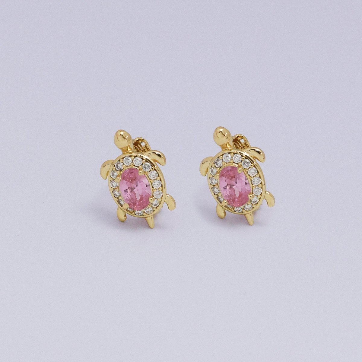 Sweet 24K Gold-Filled Micro Paved CZ Turtle Animal Huggie Earrings