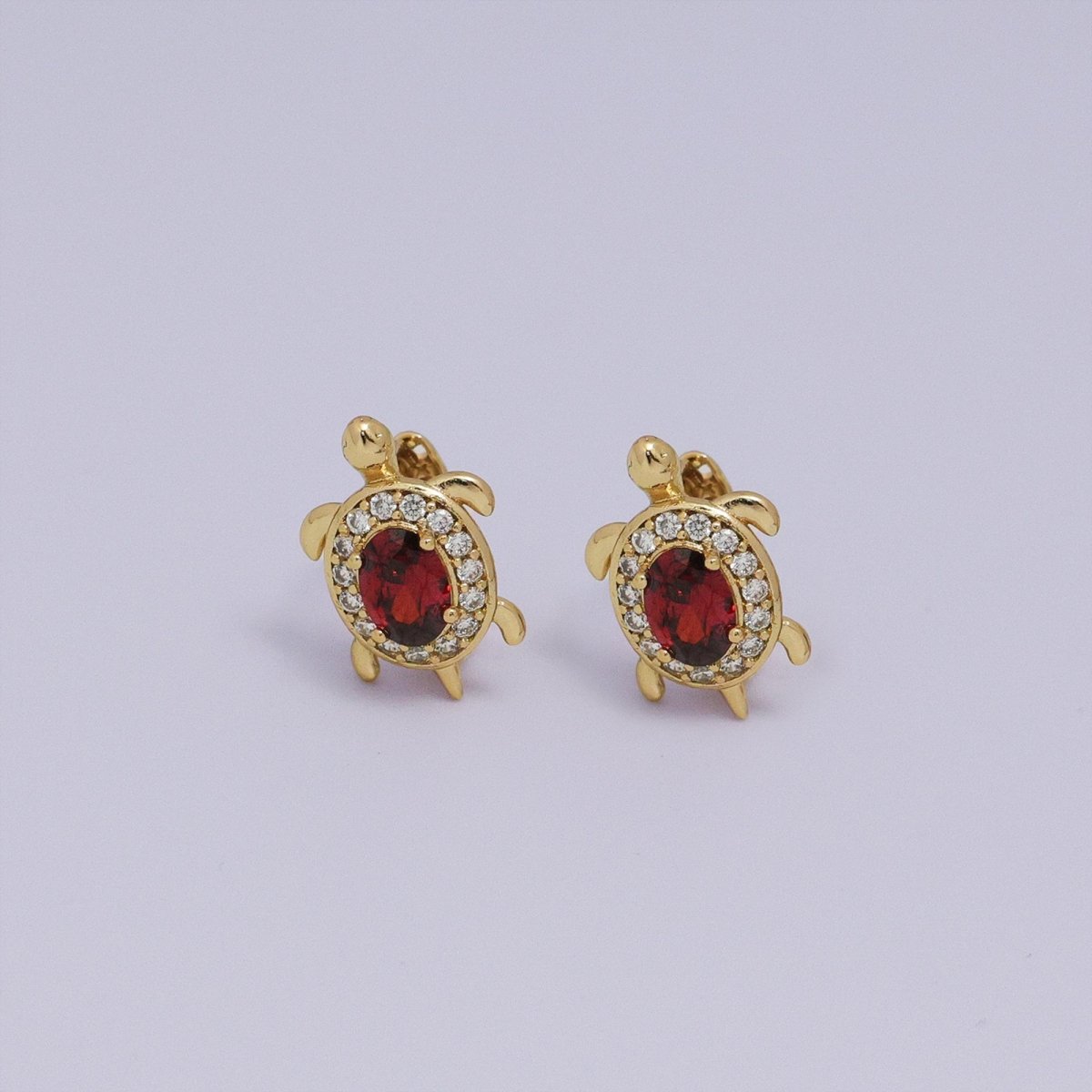 Sweet 24K Gold-Filled Micro Paved CZ Turtle Animal Huggie Earrings
