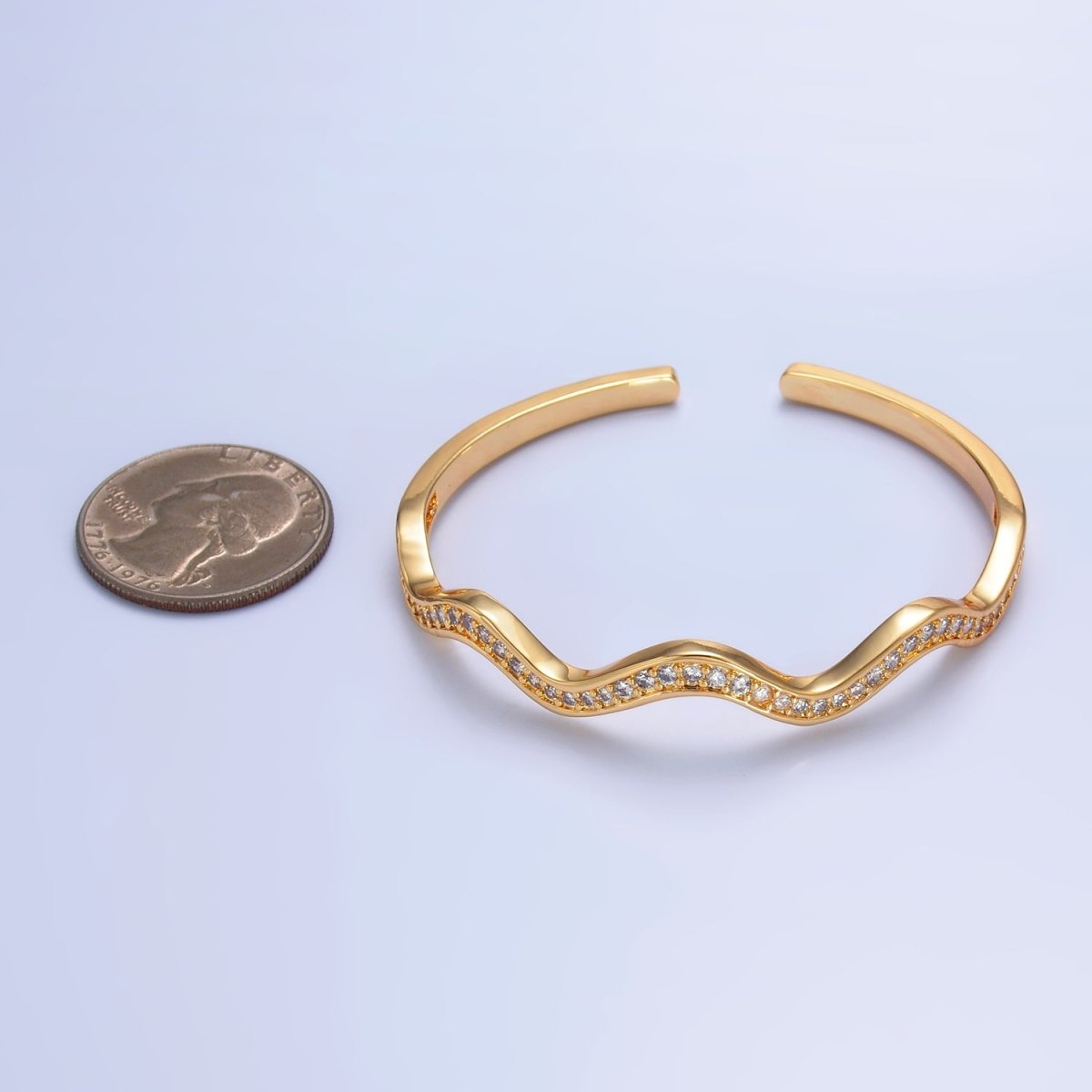Stunning 24K Gold Filled Micro Pave CZ Wave Cuff Bracelet