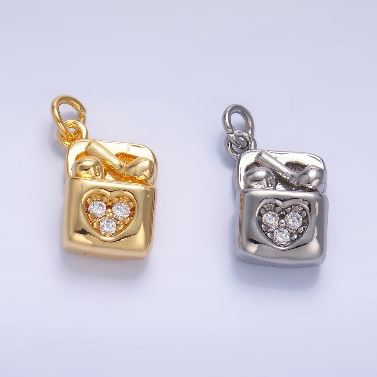 24K Gold Filled Micro Paved Wireless Headphones Music Charm in Gold & Silver
