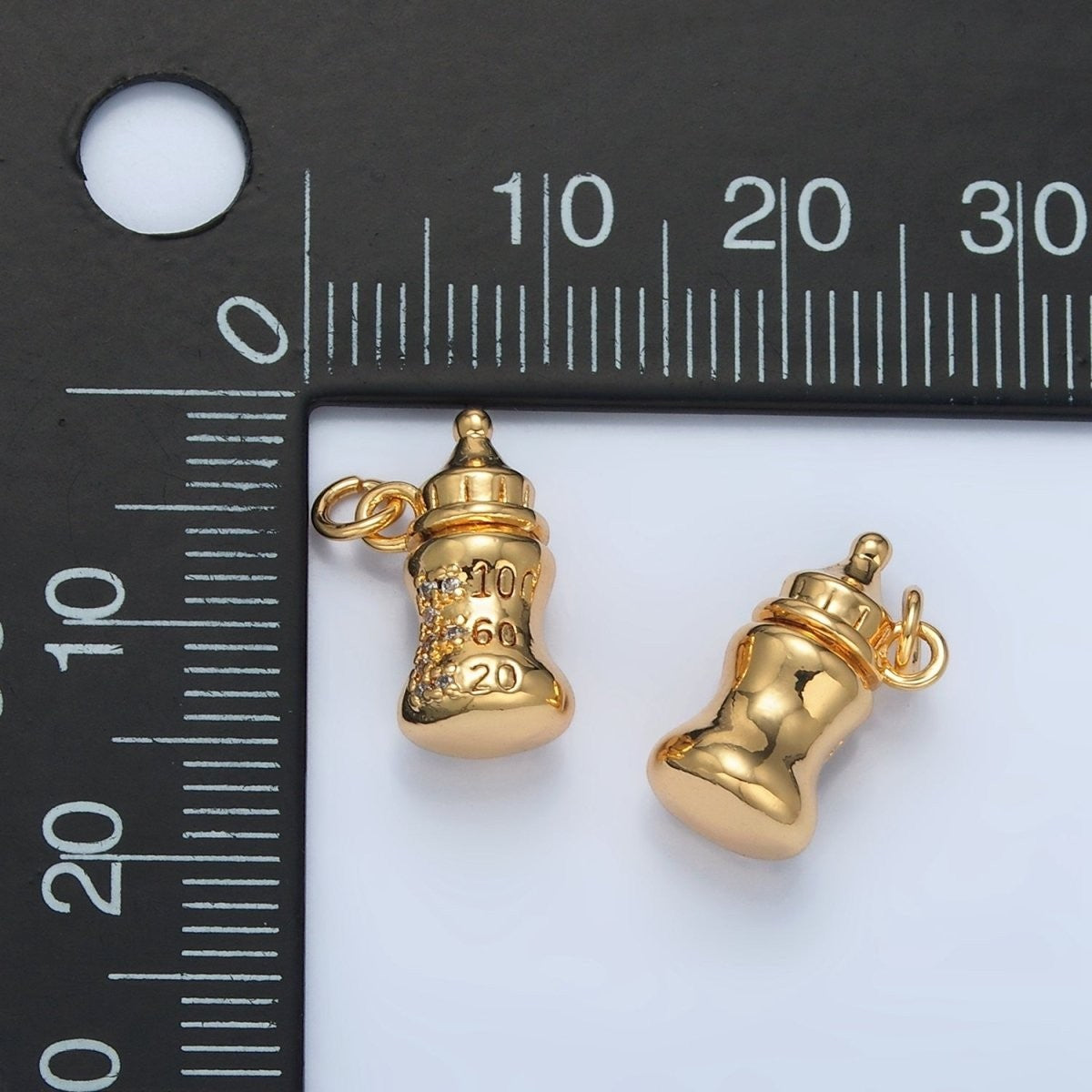 24K Gold Filled Mini Baby Bottle Micro Pave CZ Multidimensional Charm