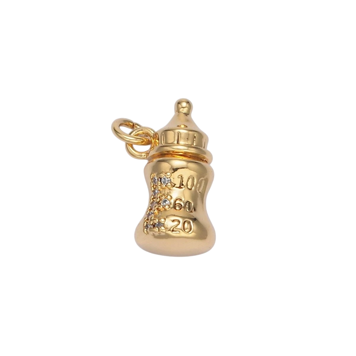 24K Gold Filled Mini Baby Bottle Micro Pave CZ Multidimensional Charm