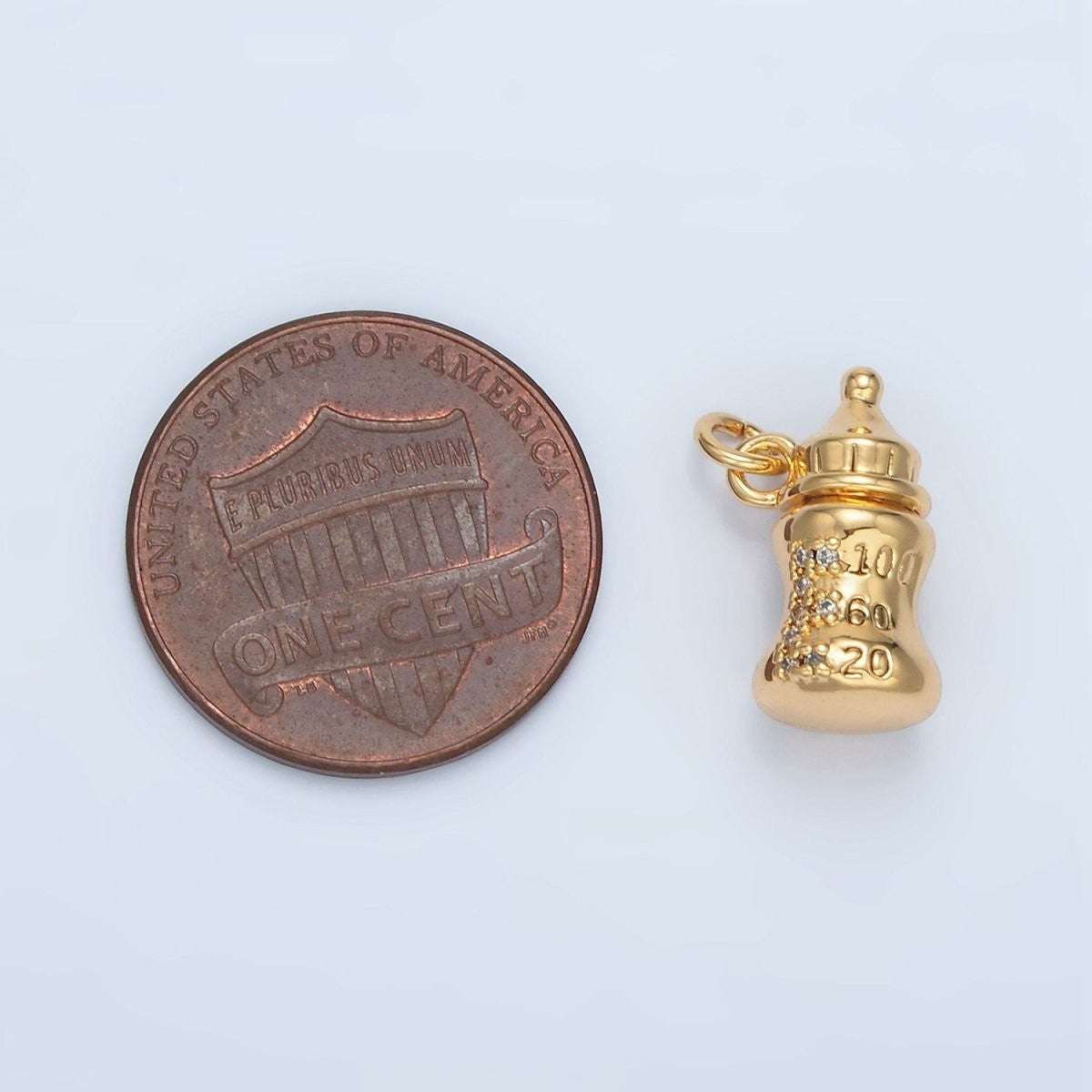24K Gold Filled Mini Baby Bottle Micro Pave CZ Multidimensional Charm
