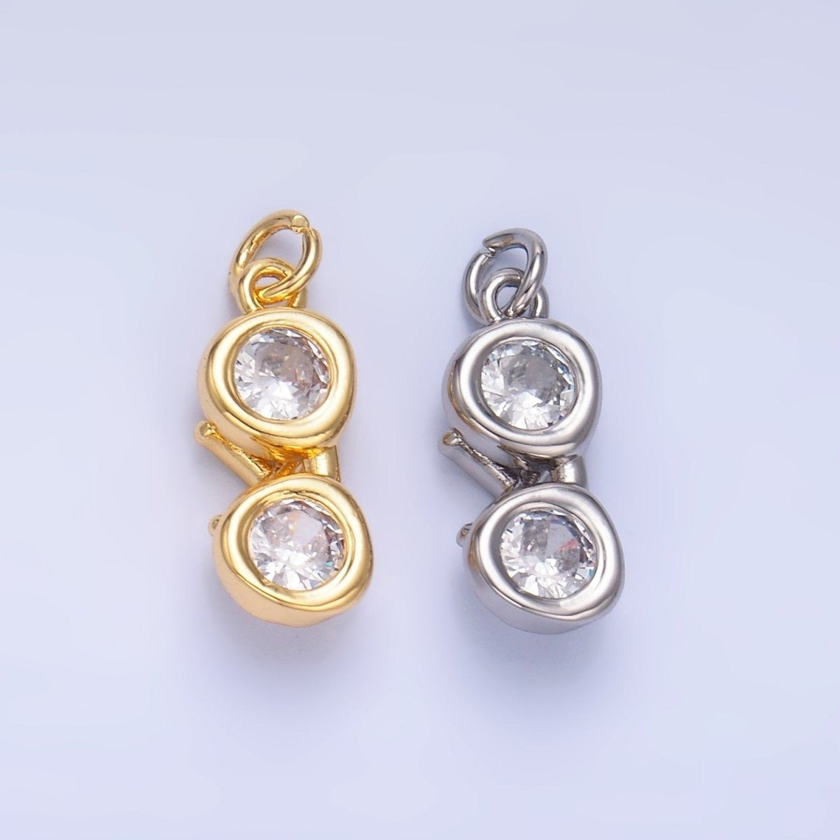 24K Gold Filled Mini Clear CZ Glasses 3D Multidimensional Charm in Gold & Silver