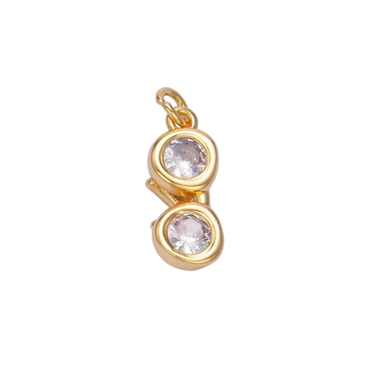 24K Gold Filled Mini Clear CZ Glasses 3D Multidimensional Charm in Gold & Silver