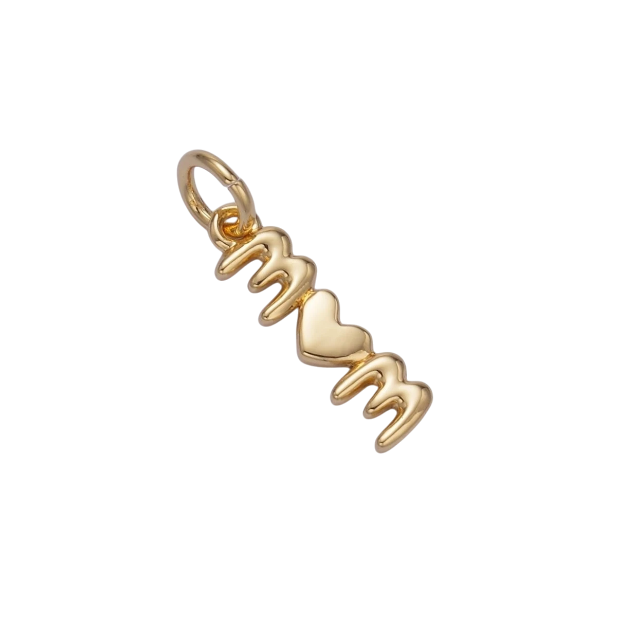 24K Gold Filled "MOM" Heart Script Charm in Gold & Silver