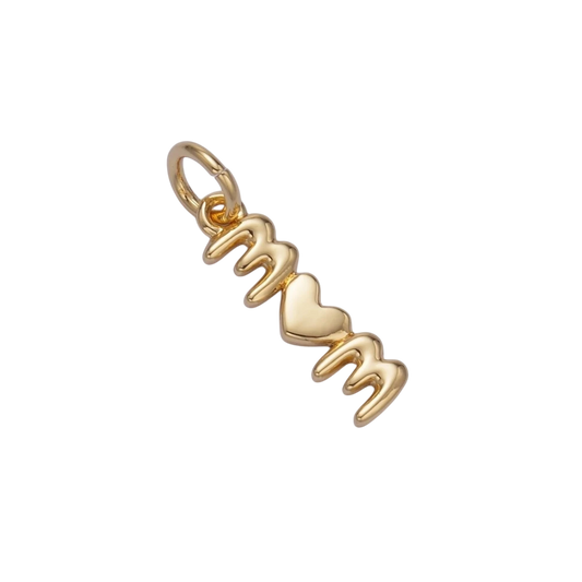 24K Gold Filled "MOM" Heart Script Charm in Gold & Silver