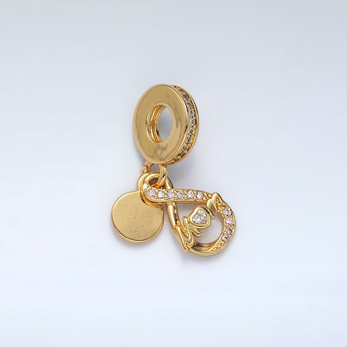 24K Gold Filled 10mm "MOM" Infinity Micro Pave CZ Rondelle Bail Double Drop Pendant