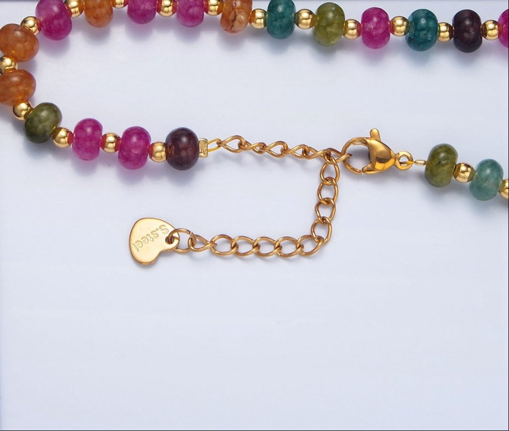 Beautiful 24K Gold Filled Multicolor Agate Shell Pearl Bead 16 Inch Necklace