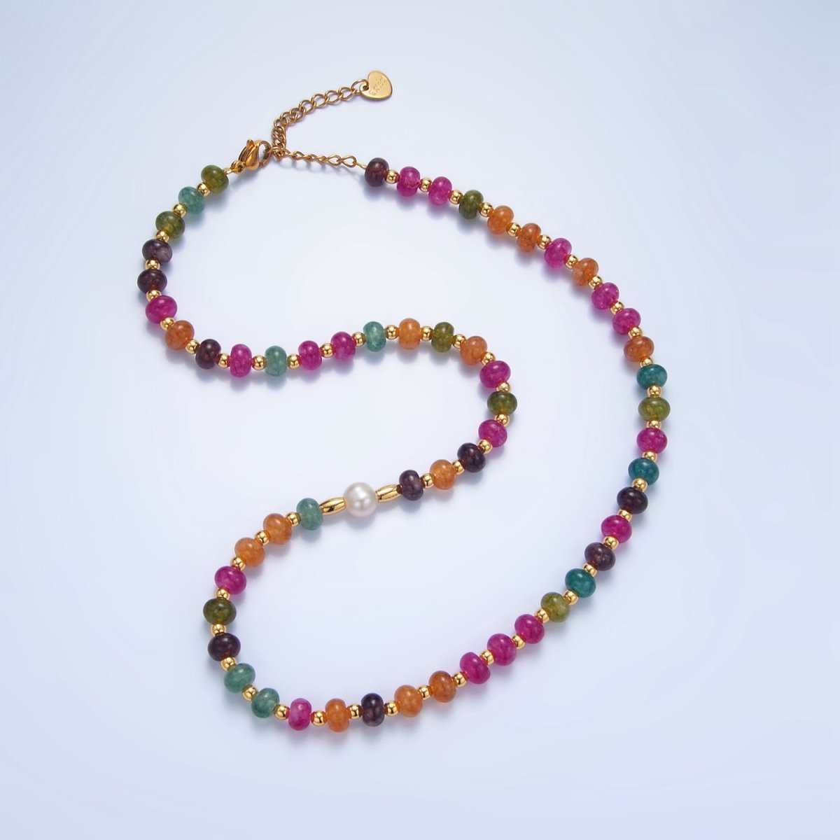 Beautiful 24K Gold Filled Multicolor Agate Shell Pearl Bead 16 Inch Necklace
