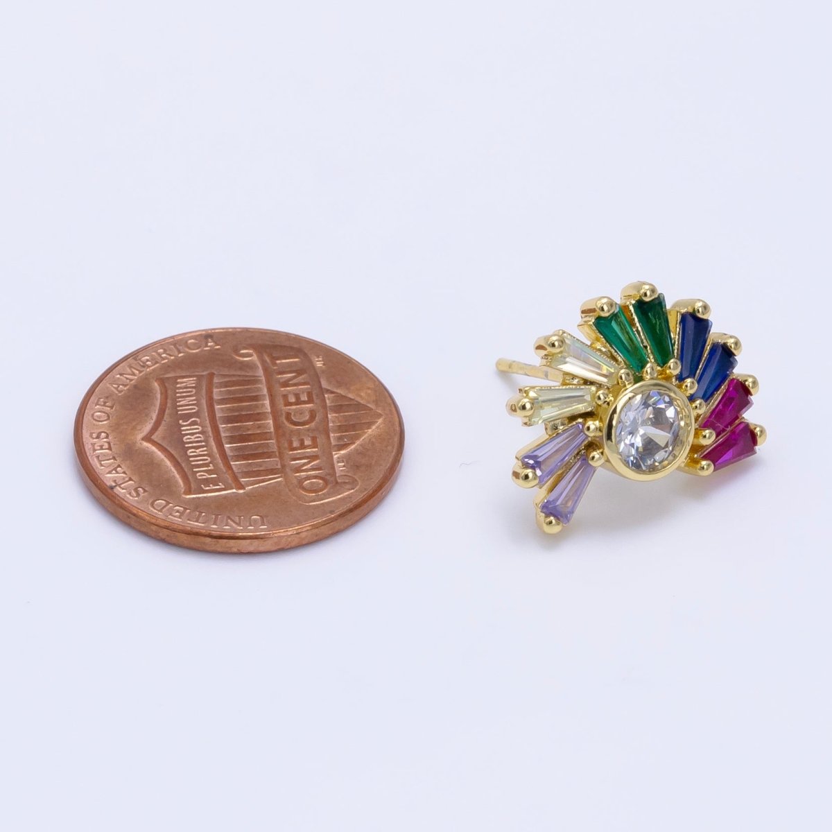 Stunning 24K Gold Filled Multicolor Baguette CZ Circular Stud Earrings
