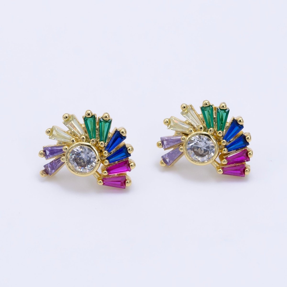 Stunning 24K Gold Filled Multicolor Baguette CZ Circular Stud Earrings