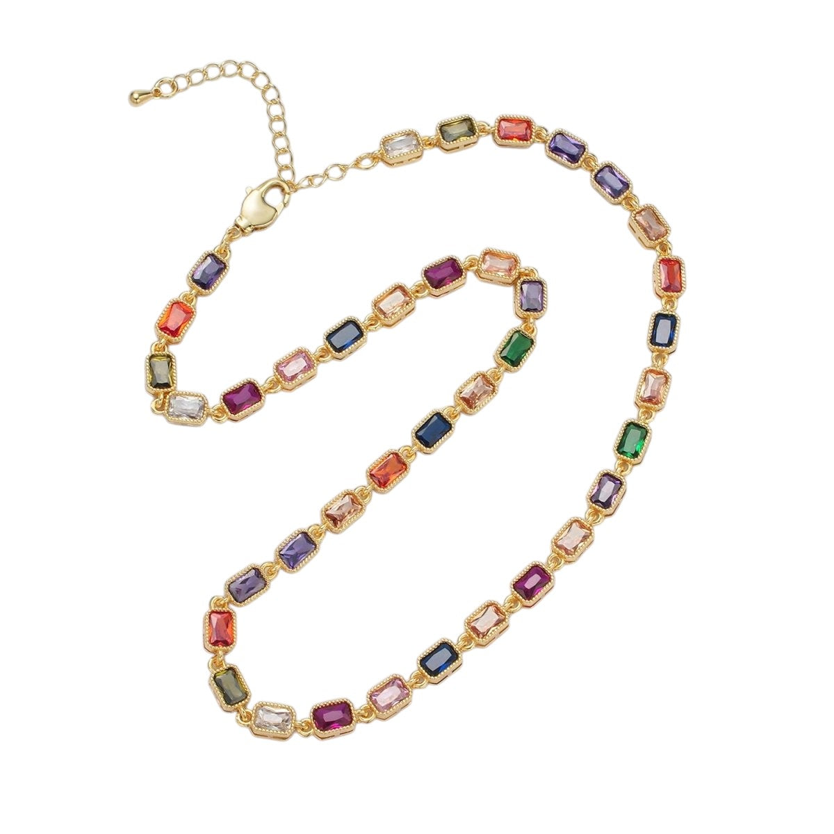 24K Gold Filled Multicolor CZ Baguette 15.5 Inch Necklace
