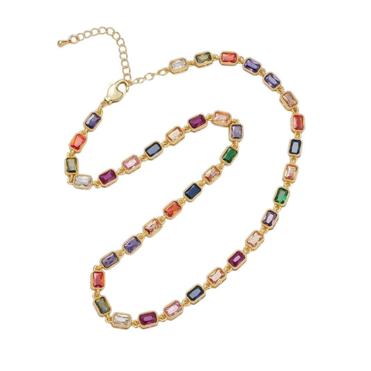 24K Gold Filled Multicolor CZ Baguette 15.5 Inch Necklace