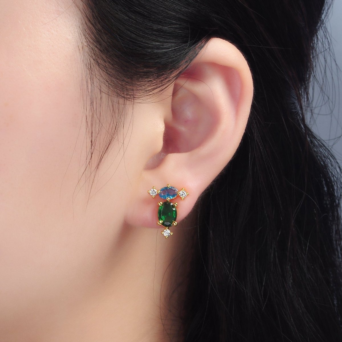 Trendy 24K Gold Filled Multicolor CZ Geometric Stud Earrings