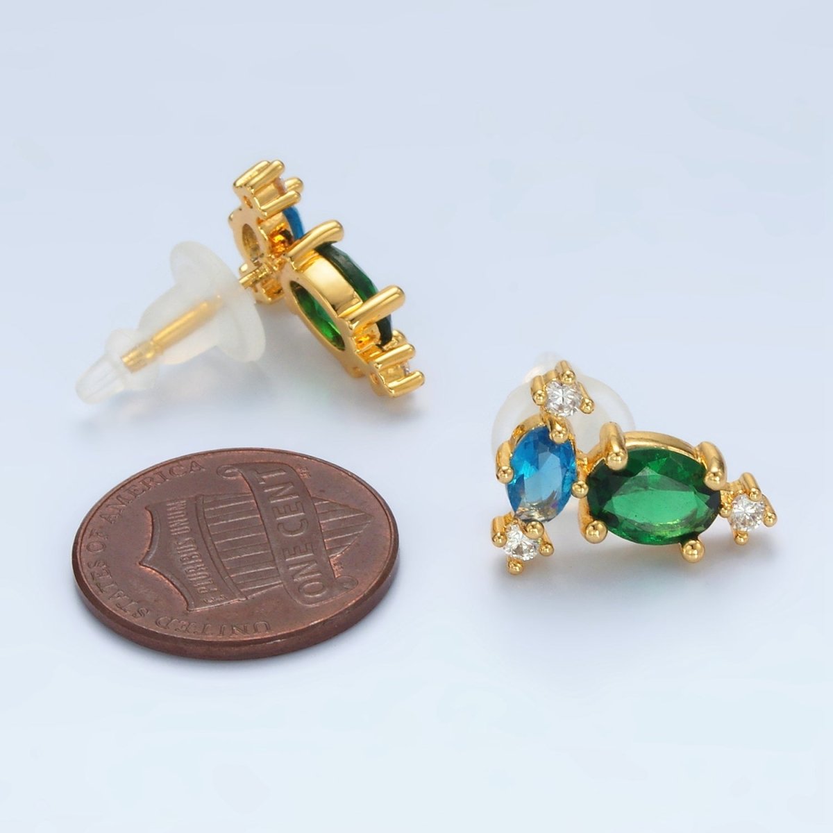 Trendy 24K Gold Filled Multicolor CZ Geometric Stud Earrings